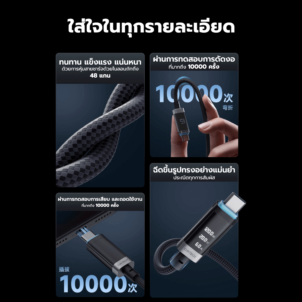 สายชาร์จ CUKTECH CTC620P สีดำ 6A 240W สายชาร์จมีจอ USB-C TO USB-C รองรับชาร์จเร็ว PD3.1_7